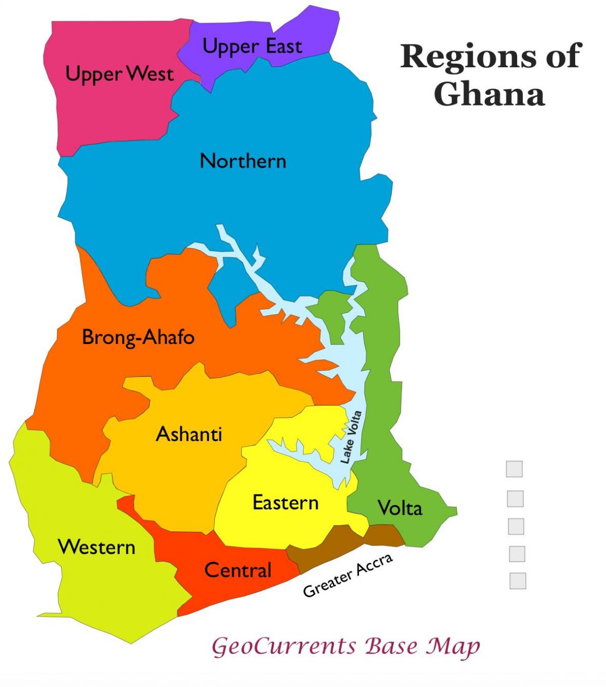 карта Ганы з указаннем рэгіёнаў