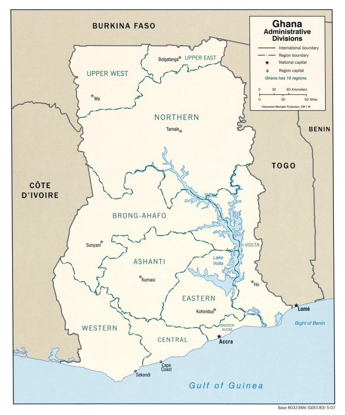 Гана карта з абласцямі і раёнамі