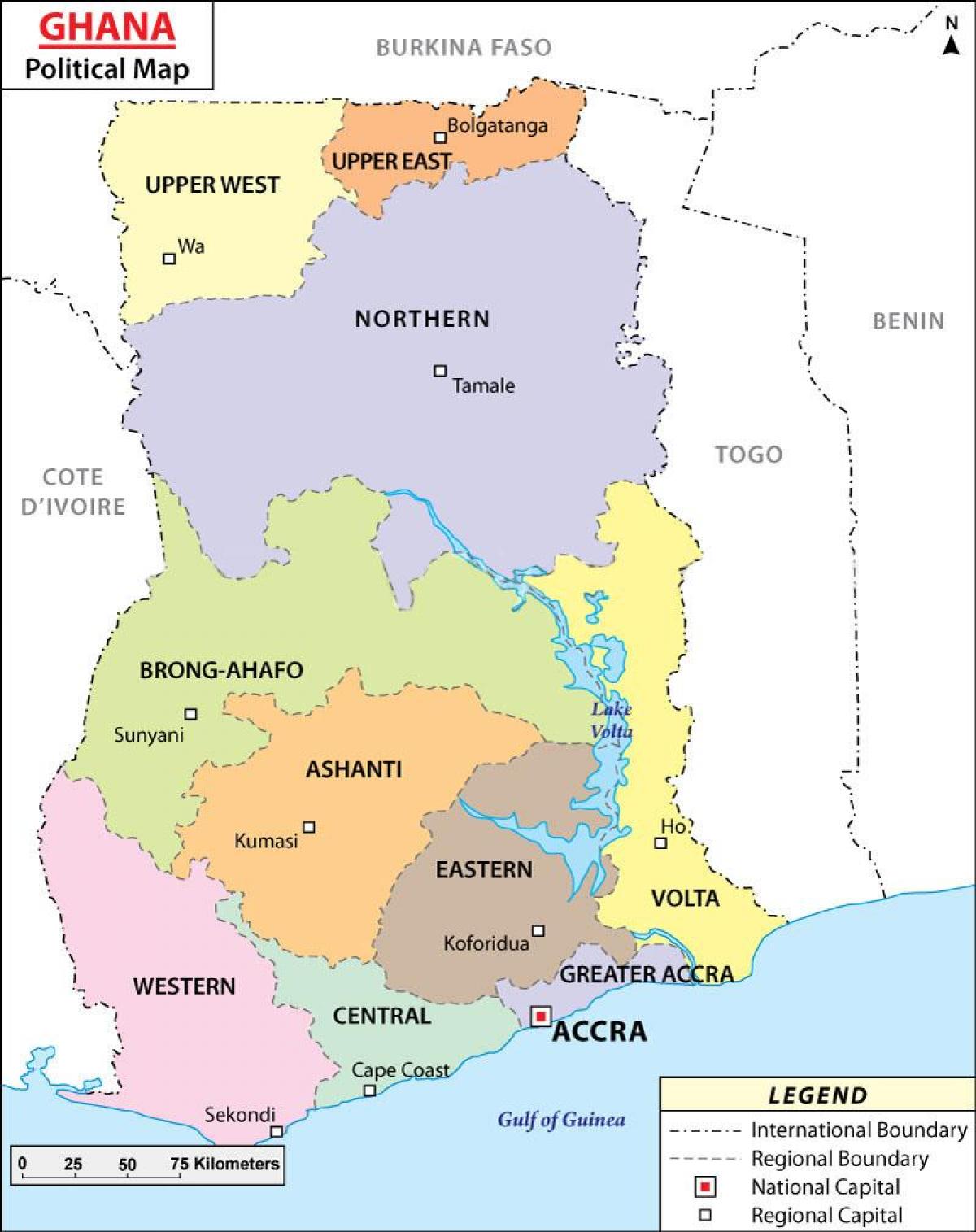 Карта палітычных Гана