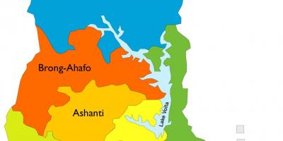 Карта Ганы з указаннем рэгіёнаў