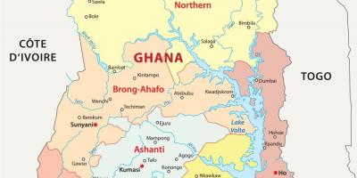 Карта Ганы паказваючы акругаў